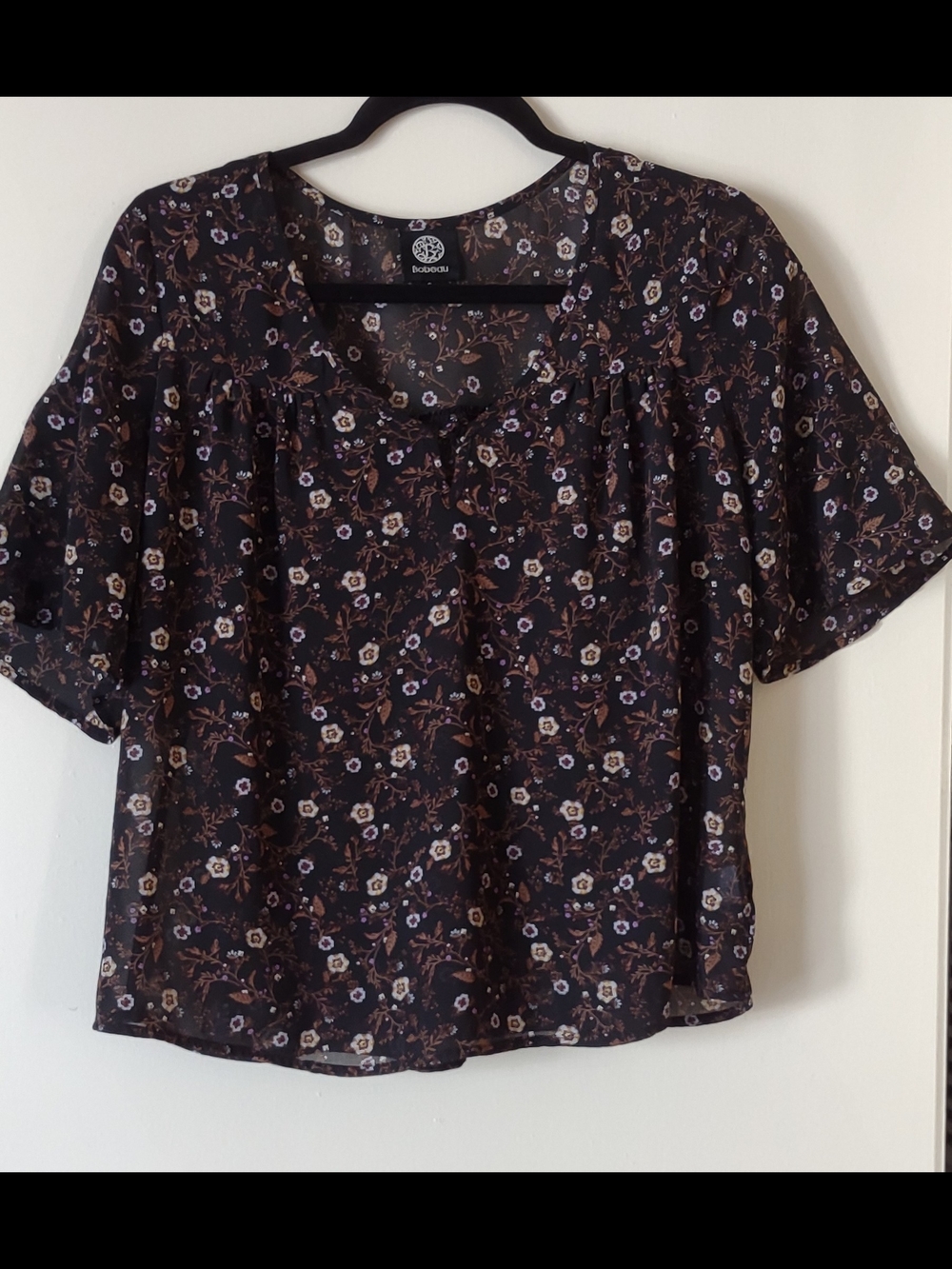 Bobeau Black Floral Short Sleeve Blouse